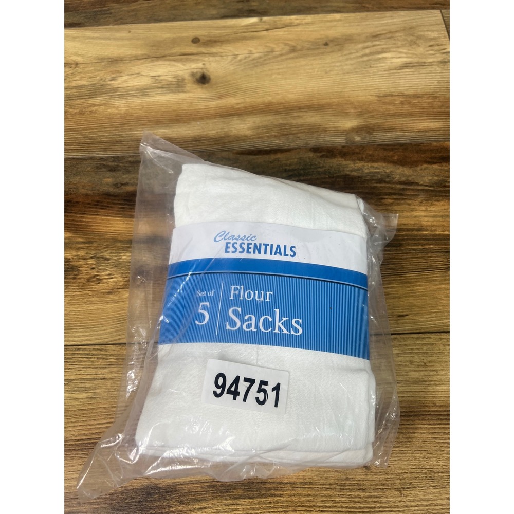 Classic Essentials Set of 5 Flour Sacks 100% Cotton White Kitchen Towels 94751